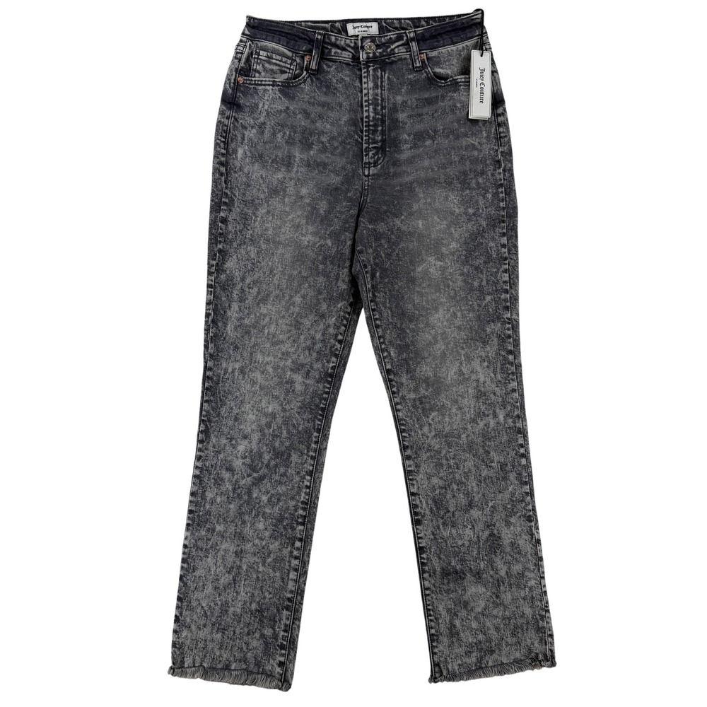 Juicy Couture Venice Jeans Womens 31 Gray Acid Wash High Rise Straight Fringe
